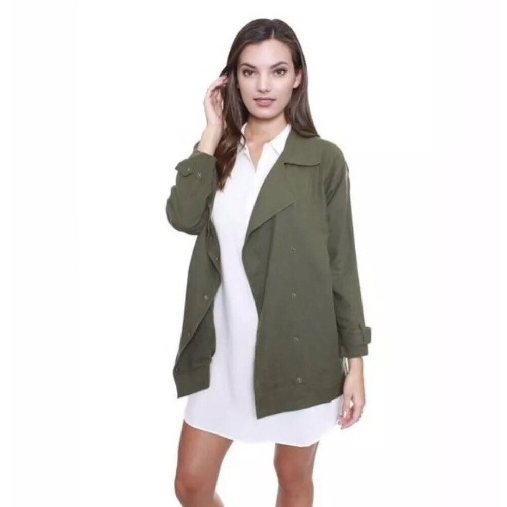 Love Tree Womens Small Asymmetrical Lightweight Utility Linen Jacket Green Coat